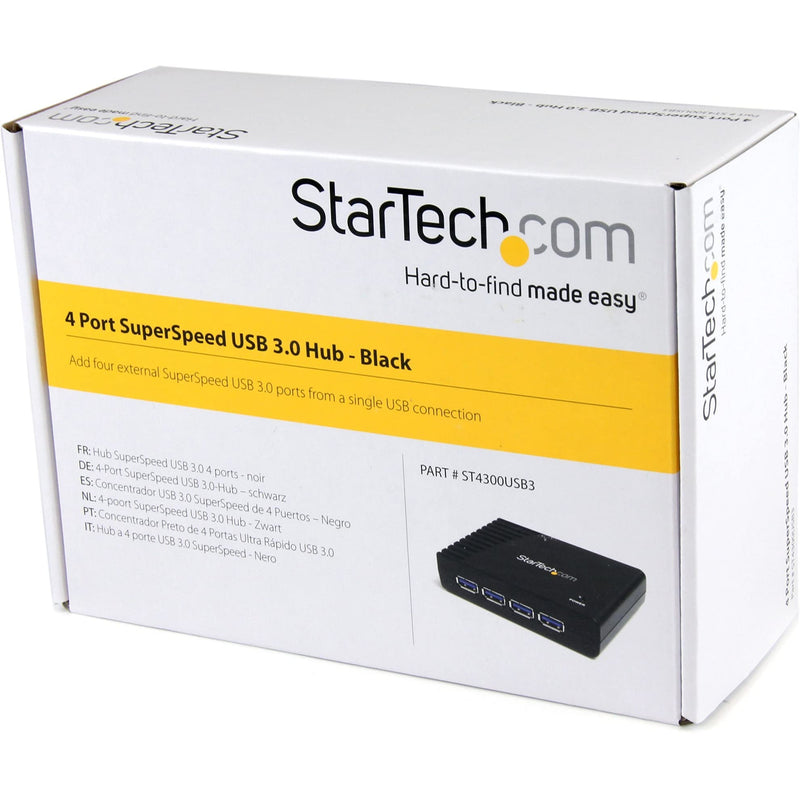 StarTech 4-Port USB-A Hub, 5Gbps, Power Adapter Included (ST4300USB3) | 900mA per port with adapter, Bus or self-powered, Plug-and-play, No drivers, Any operating system 4 x USB-A 4 ports