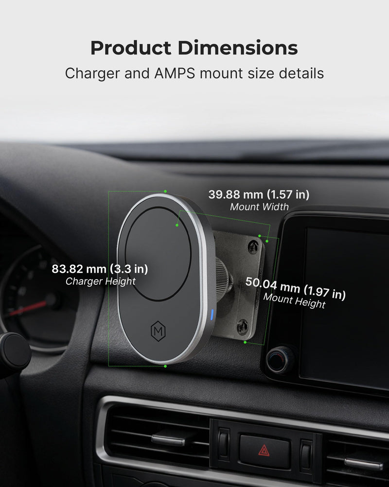 Car Cell Phone Holder with AMPS Mounting Plate - Wireless Magnetic Car Mount Charger - Stand Compatible with iPhone 14/15/16/17/Samsung, Fast Charging (Drill Base AMPS Plate) Magsafe Wireless Charger with Drill Base