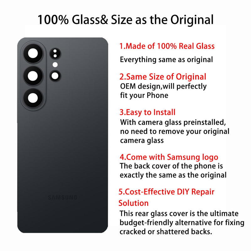 Rear Back Glass Replacement Compatible with Samsung Galaxy S26 Ultra 6.9-Inches with Repair Tool Kit (Black) Black
