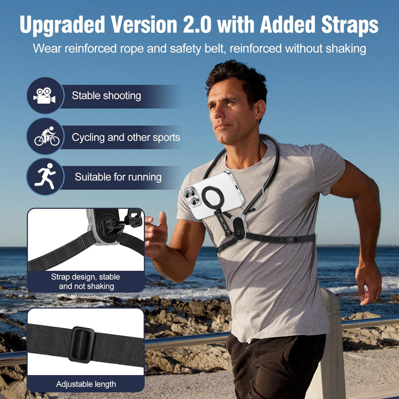 [AUSTRALIA] - Neck Phone Holder for Recording, Neck Tripod for iPhone, Magnetic Neck Chest Mount, Hands-Free POV Cell Phone Necklace Holder for iPhone 15 14 13 12 Series and All Android Phones 