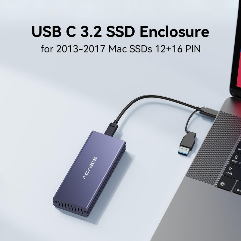 ACASIS USB C 3.2 SSD Enclosure for Apple SSD 12+16 PIN MacBook Pro | MacBook Air, Mac Pro, iMac from 2013 to 2017 A1465 A1466 A1502 SSD，MacBook SSD Enclosure with M.2 NVMe Adapter MAC3W