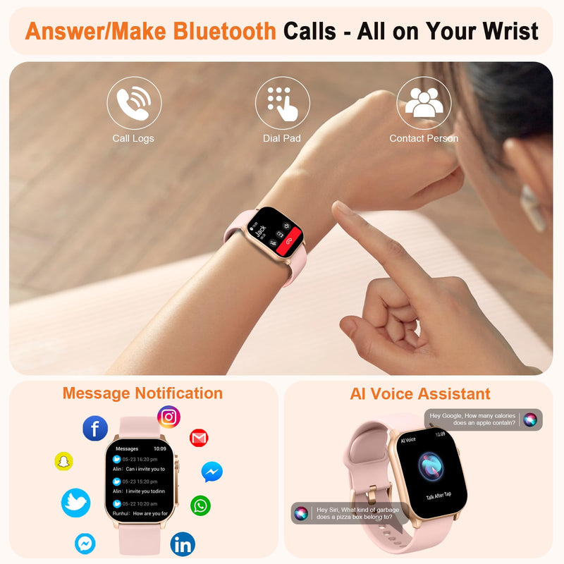 Smart Watch for Women, 2.01" AMOLED Curved Display Fitness Tracker with Answer/Make Calls, 100+ Sport Modes, 24/7 Heart Rate/Sleep Monitor/Pedometer, IP68 Waterproof SmartWatch, for Android iOS Pink