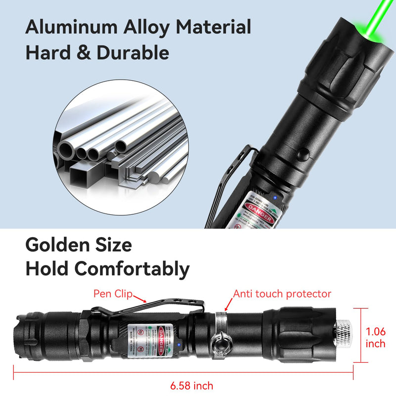 Rechargeable Green Laser Pointer High Power Laser Pointer Rechargeable Laser Pen Long Range Distence Powerful Laser for TV/LED/LCD Screens, Astronomy/Construction/Meeting/Cats/Dogs Black-Green Light