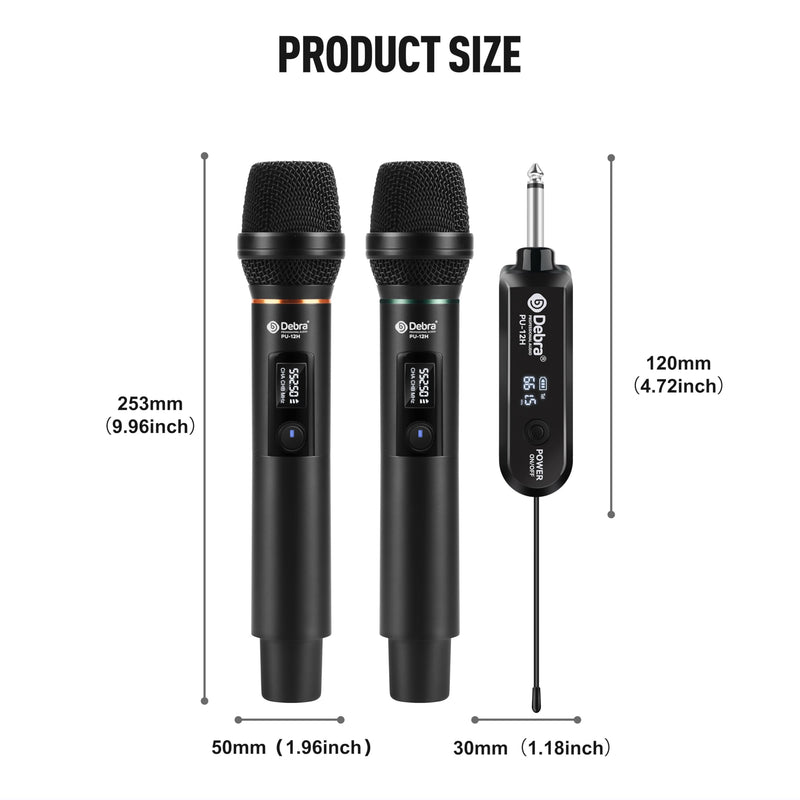 [AUSTRALIA] - D Debra Wireless Microphone UHF Cordless Handheld Dynamic with Rechargeable Receiver and 30 Adjustable Frequency for Karaoke Singing, Wedding, DJ, Party, Speech, Church, Class Use, 200ft (PU-12H-02) PU-12H-02 