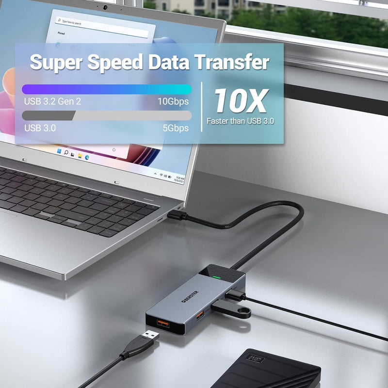 USB HUB, USB Docking, USB 3.2 HUB 5GBPS, Ultra Slim Portable Data Hub, 4 in 1 USB HUB with 4 * USB 3.2 Compatible with Windows, macOS, Linux, Chrome OS Systems(Aluminium)