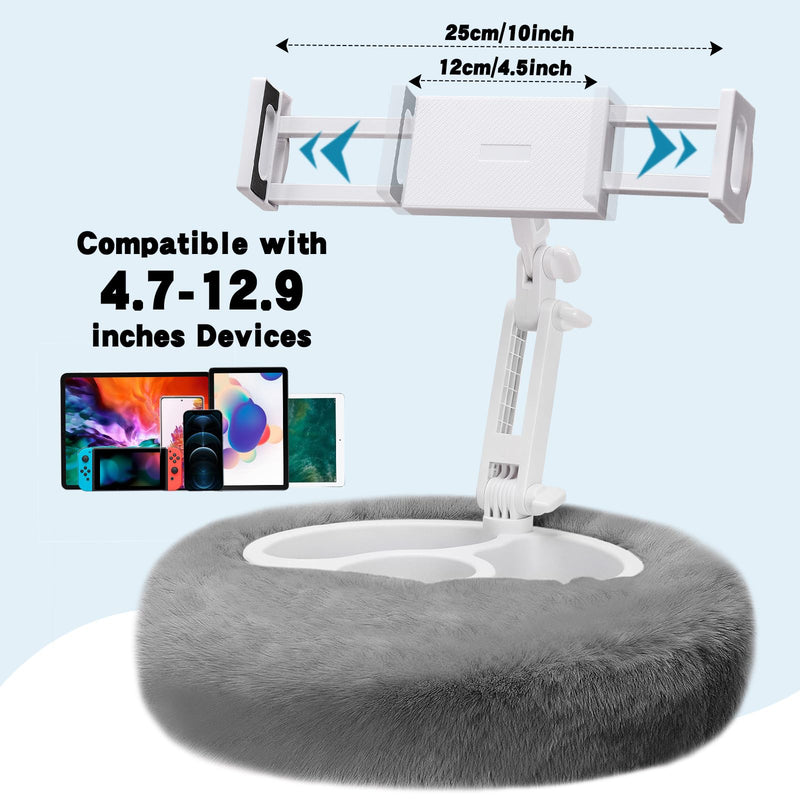Tablet Pillow Stand, 360° Rotating Kindle Holder for Bed and Sofa Use | Hands-Free iPad Holder with Integrated 3-Compartment Tray, Phone Holder Featuring Washable Plush Cover, Fits 4.7-13" Devices