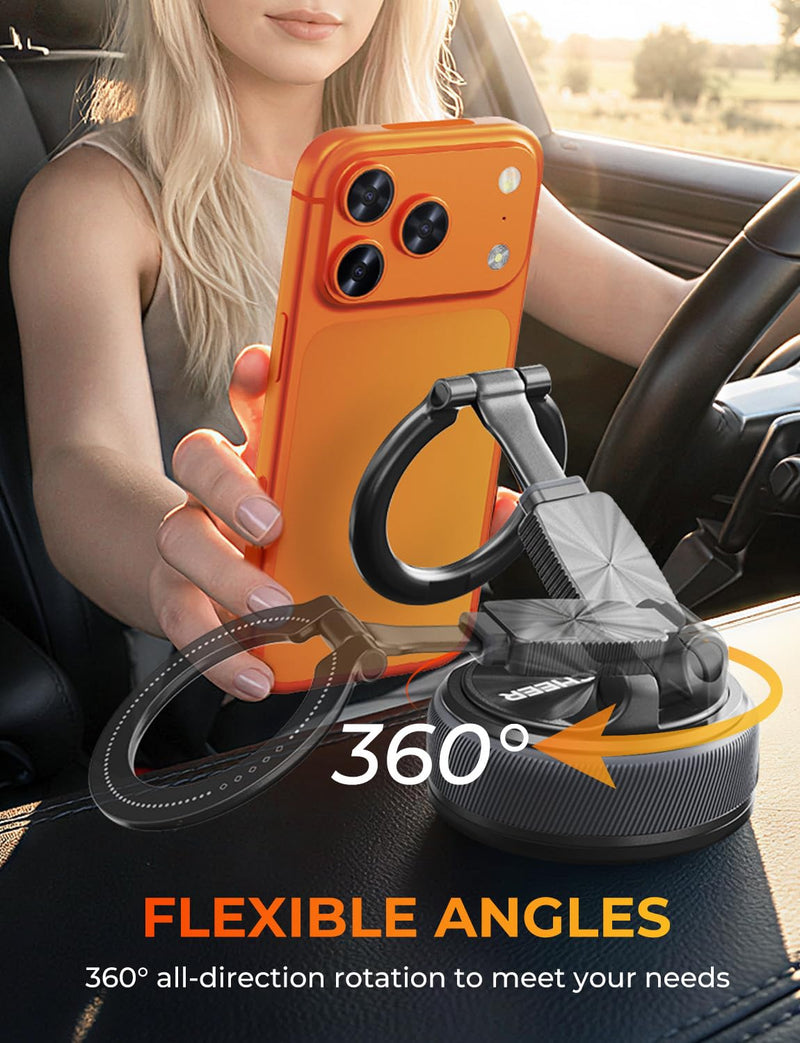 SEANCHEER Detachable 2-in-1 Magnetic Phone Holder for Car, Car Phone Mount | 360° Adjustable Suction Cup Phone Mount for MagSafe Cell Phone Holders for Your Car Dashboard & Windshield, for iPhone 17‑12 Single Head Dual Base