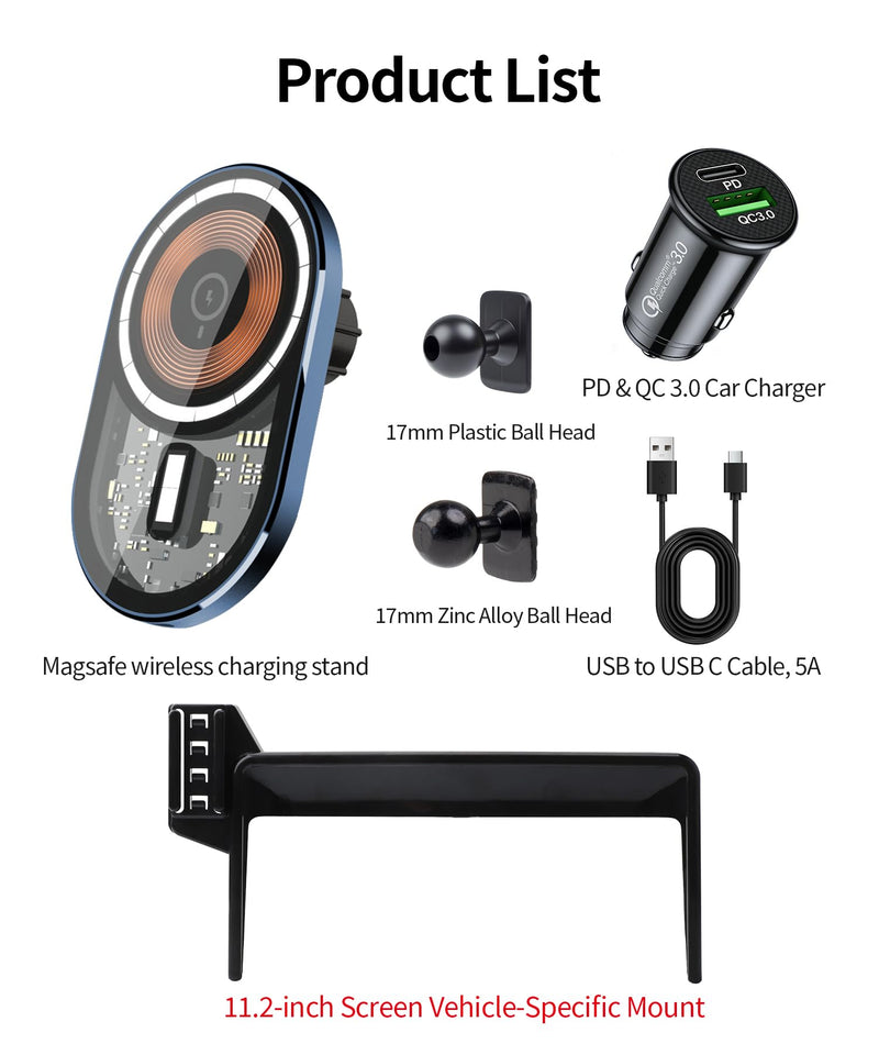 15W Fast Wireless Charger Car Phone Holder for Volvo XC60/XC90 2025-2026 | 11.2"Screen Magsafe Accessories Charging Magnetic Cell Phone Holder Clip Compatible with iPhone Android, 3D Fit Vehicle Stand