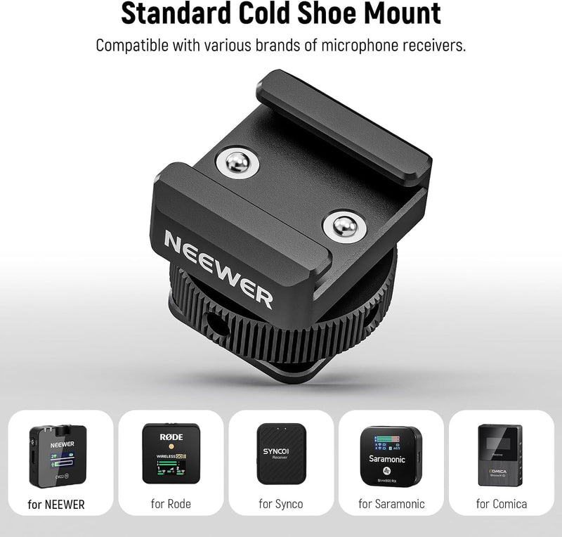 NEEWER Cold Shoe Mount Adapter Compatible with DJI Hollyland Rode Wireless Lavalier Microphone Receiver, Anti Drop Mic Accessories with Retractable Pins, Metal Camera Cage Mount Adapter, UA030 1