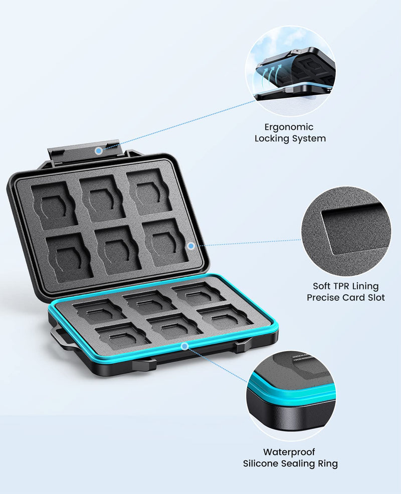 ORICO 24 Slots SD Card Case Holder for 12 SD TF Card Waterproof Shock Resistant Memory SD Card Carrying Storage Organizer Box with Labels TF(Micro SD) Card×12,SD Card×12