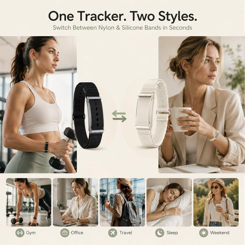 Yihou Smart Fitness Tracker for Women & Men Ultra-Thin Minimalist Smart Band with 24/7 Heart Rate Monitor Sleep Tracker 100+ Sports Modes IP67 Waterproof Call & App Alerts Nylon & Silicone Bands Black