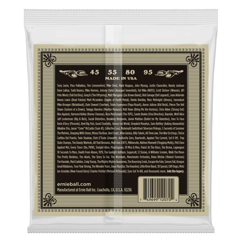 Ernie Ball Earthwood Slinky Phosphor Bronze Acoustic Bass Guitar Strings, 45-95 Gauge (P02070)