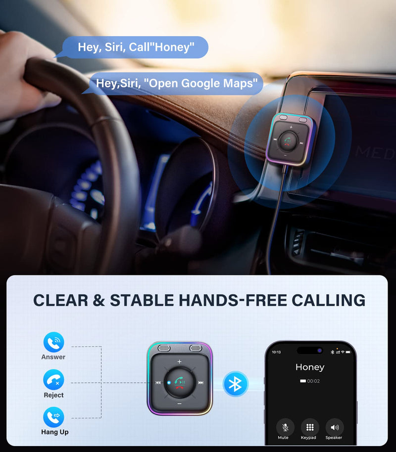 JOYROOM Bluetooth 5.4 AUX Car Adapter[2024 Upgrade] [Stronger Dual Mics& Noise Cancellation] [Multifunction Button& Plug-and-Play] Bluetooth Receiver for Car Music/Hands-Free Calls/Stereo Audio, Black