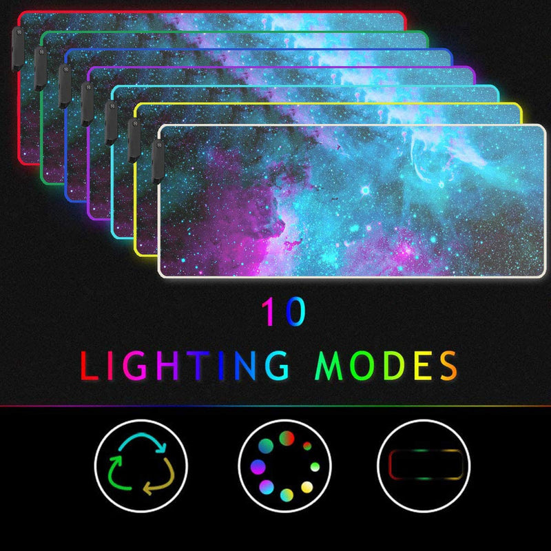 Large RGB Gaming Mouse Pad,Galaxy Nebula Space Oversized Glowing Led Extended Mousepad,10 Lighting Modes,Non-Slip Rubber Base Computer Keyboard Mousepads Mat,31.5 x 11.8 inch Mouse Pads-3