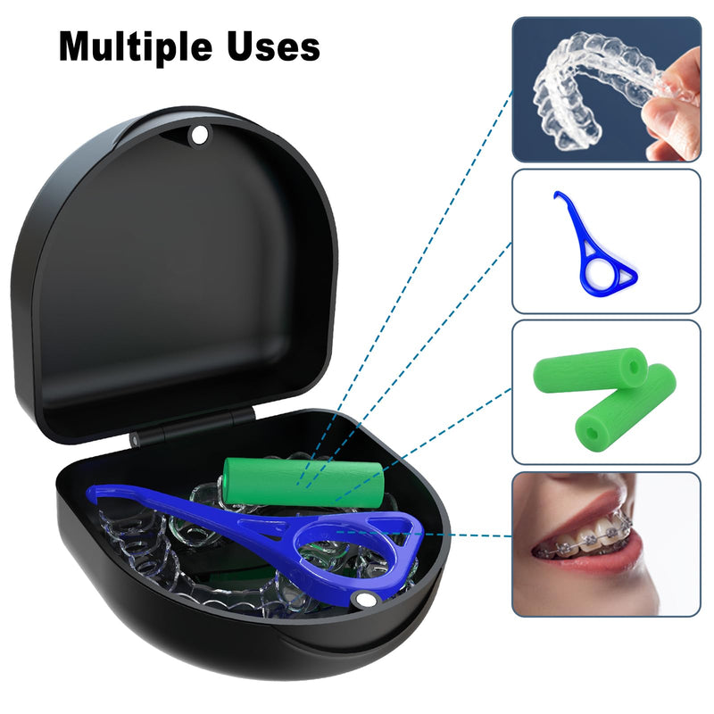 [AUSTRALIA] - Retainer Case Denture Case: BVN Orthodontic Dental Case, Slim Braces Case, Mouth Guard Case, Denture Box, Teeth Aligner Case, Night Guard Case Container Storage Holder Black 