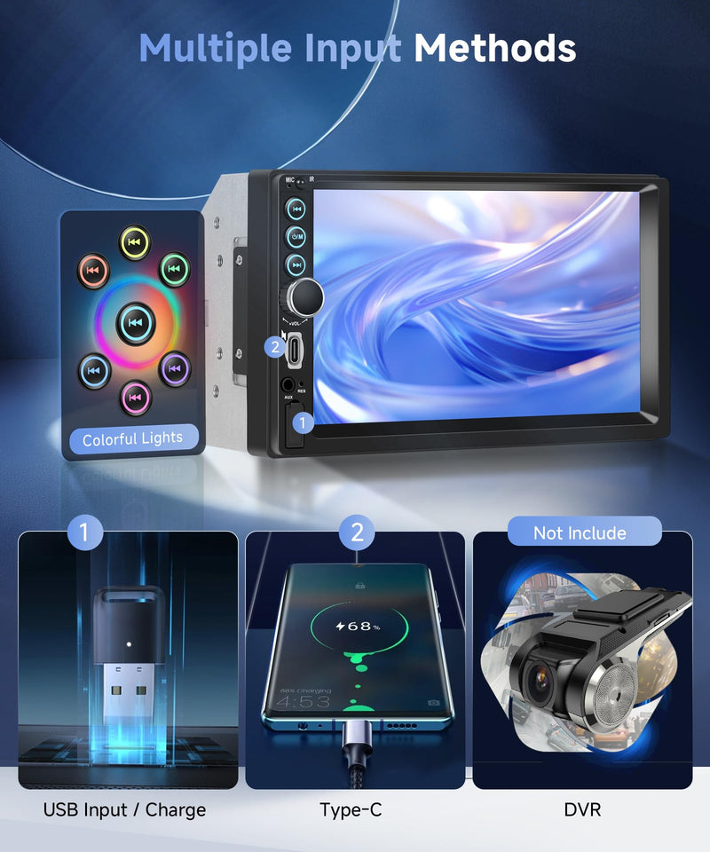 7 Inch Double Din Car Stereo with Wireless CarPlay Android Auto You-Tube, Touchscreen Car Radio 2 Din with Backup Camera with Mirror Link Bluetooth FM USB EQ Type C Steering Wheel Control Appearance 2 Wireless CarPlay