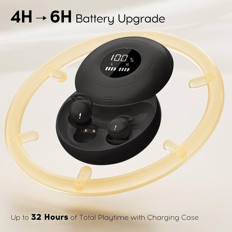 Sleep Earbuds Bluetooth, Silicone Sleep Earbuds for Side Sleepers | Noise Blocking Sleeping Headphones, Hidden Earbuds with LED Display for Small Ears, Sleep & Relax（Black） Black