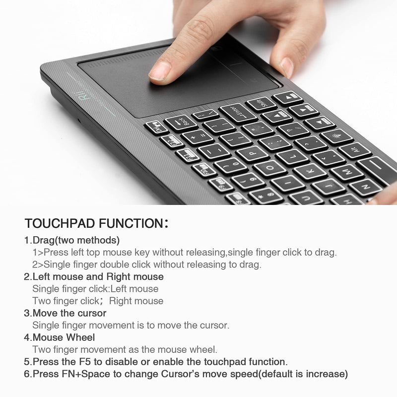 (Dual Mode) Rii RT518S Wireless and Bluetooth 2-LED Color Backlit Multimedia Keyboard with Multi-Touch Big Size Trackpad,Rechargable Keyboard for Android TV Box,PC,Tablets,Smart TV, HTPC, IPTV,Windows 2.4GHz+Bluetooth