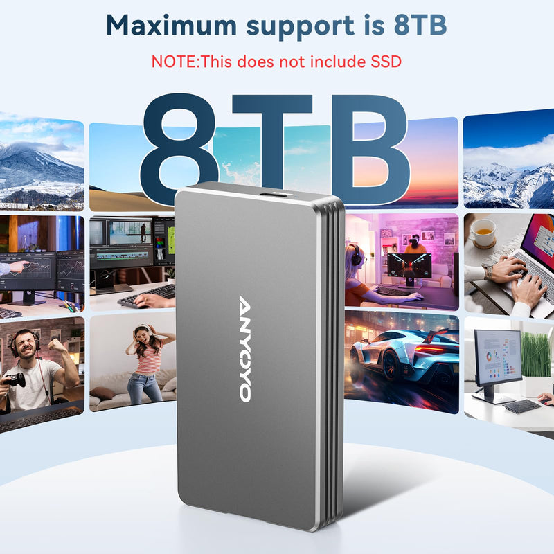ANYOYO 40Gbps M.2 NVMe SSD Enclosure with Aluminum Alloy Heat Dissipation, No Noise External SSD Case Compatible for Thunderbolt 4/3/USB4, Support M/B+M Key SSD, Tool-Free Installation TBU401