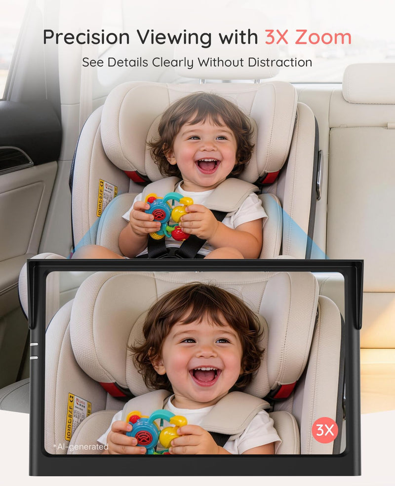 LUCKVIEW BM1 Baby Car Camera, 5" 1080P Baby Car Monitor | Auto IR Night Vision, 3x Zoom and 360° Rotation; No-Tool Setup Gives a Real-Time Rear Seat View for Confident Driving 12V Car Charger
