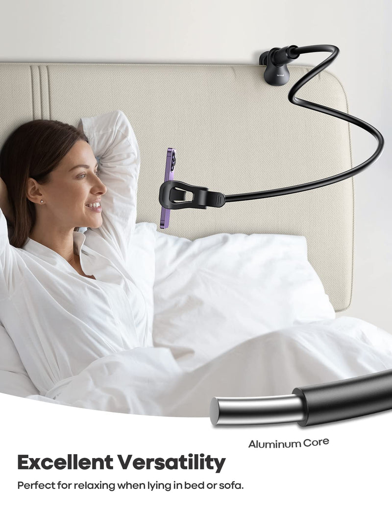 [AUSTRALIA] - Lamicall Gooseneck Phone Holder for Bed - [Upgraded Stable Clip] for Desk, Headboard, Bed, Bedside, Table, Flexible Gooseneck Long Arm Stand, Overhead Cell Phone Clamp Mount, for All 4-7” Devices Black 
