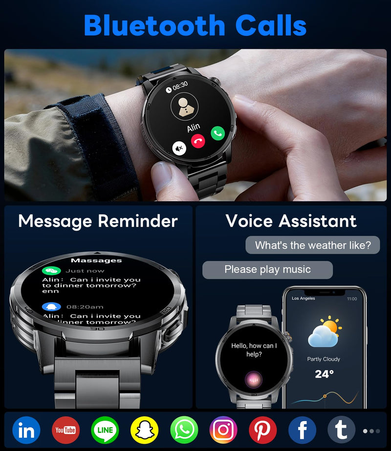 Military Smart Watch for Men Answer/Make Call, 1.85'' HD Rugged Smartwatch with 1000mAh Battery/Flashlight/Heart Rate/110+ Sports Mode, IP68 Waterproof Fitness Tracker Watch for Android iPhone Black