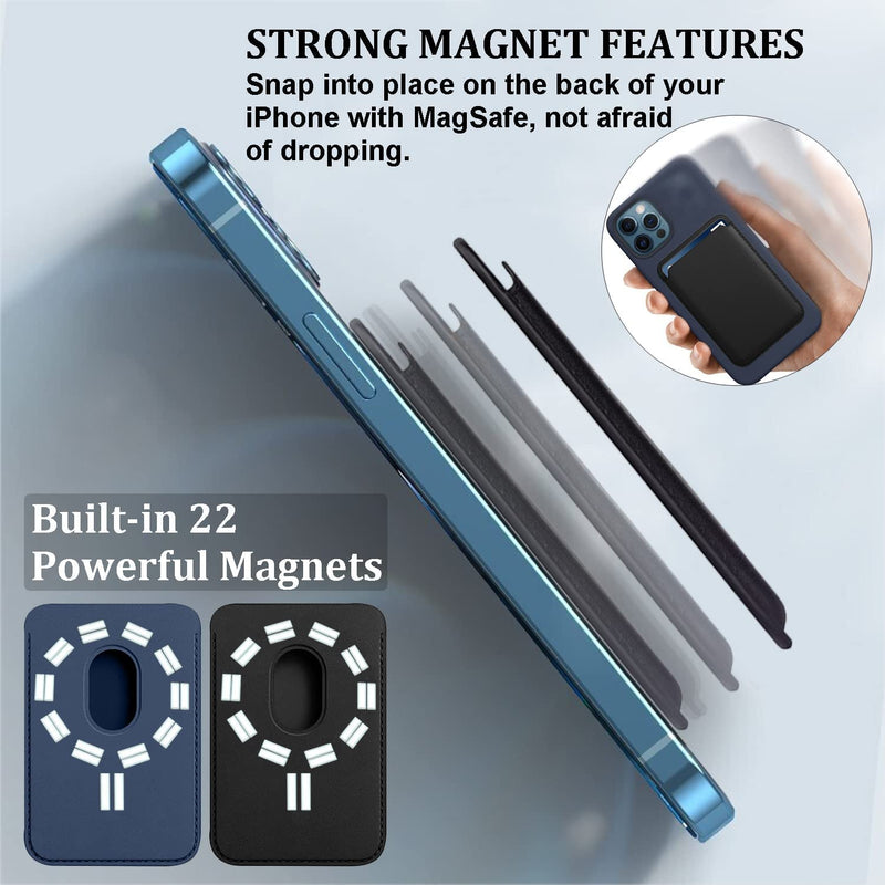 [2 Pack] Magnetic Card Holder Wallet for iPhone 15/14/13/12 Series with Magsafe, Leather Wallet for iPhone 15 14 Pro Max Plus Model, Mag-Safe Wallet for iPhone 13 12 Pro Max Mini Model, Black Blue BlackBlue