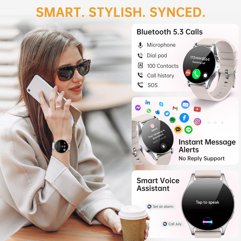 Smart Watch for Women Men, 41mm AMOLED Activity Fitness Tracker for Android iPhone with Always On Display, 150+ Sports, Calorie & Step Counter, Sleep Monitor, Answer/Make Calls (Starlight) Starlight