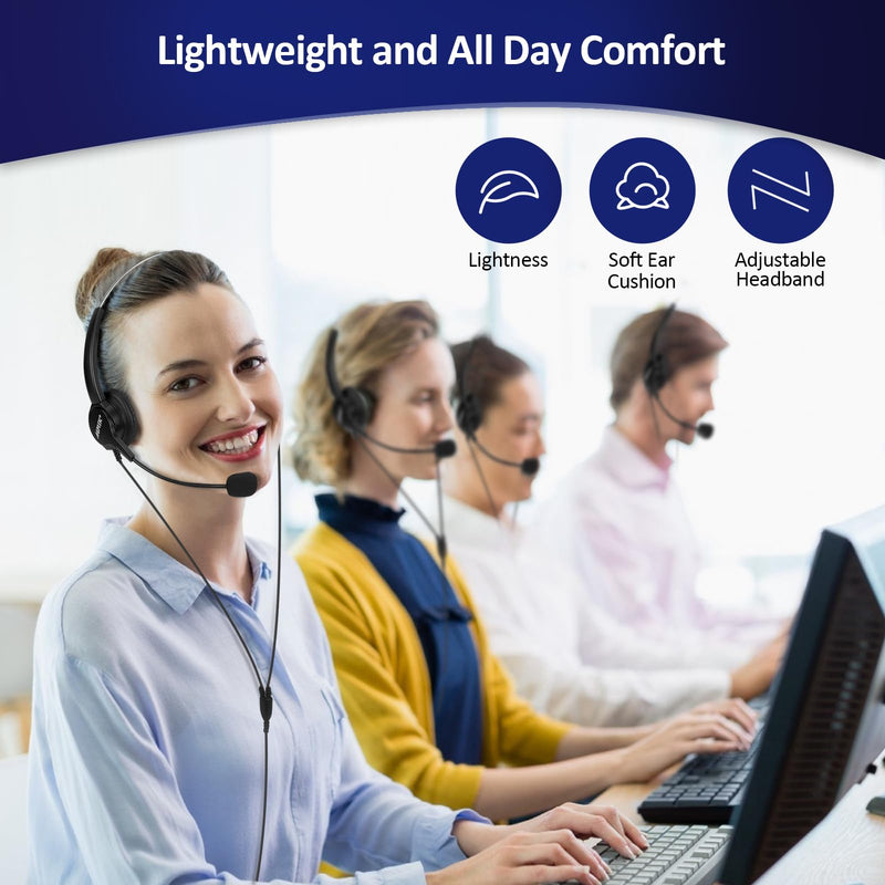[AUSTRALIA] - AGPtEK UPGRADED Call Center Phone, Corded Telephone with Binaural Headset & Dialpad for House Call Center Office - Noise Cancellation 