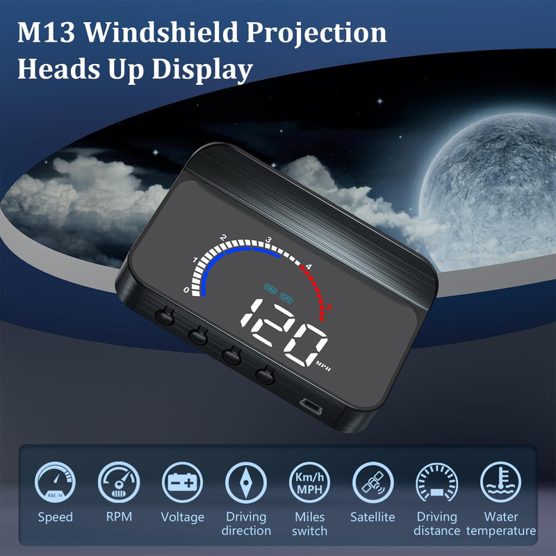 [AUSTRALIA] - Heads Up Display for Cars Windshield Projection M13, OBD2+GPS Car GPS Speedometer Display Speed, Fuel Consumption, Water Temperature and Multiple Alarm Functions Suitable for All Cars m13plus 