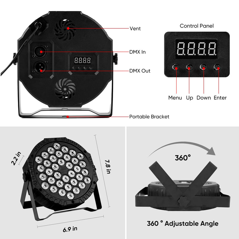 LED Stage DJ Par Lights: RGB 36 LED Uplights with Sound Activated Remote Control - Strobe Light for Parties Events Church Bar Wedding Dance Club DMX Lighting 1 Pack 1 PCS