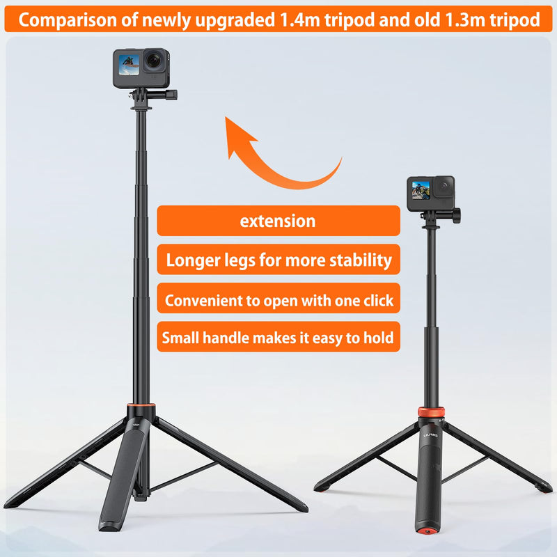 [AUSTRALIA] - VRIG Extendable Selfie Stick Tripod for GoPro Max Hero 10 9 8 7 6 5 4, DJI Osmo Action, Insta 360 One R and More Action Camera（55.1''） 55.1'' 