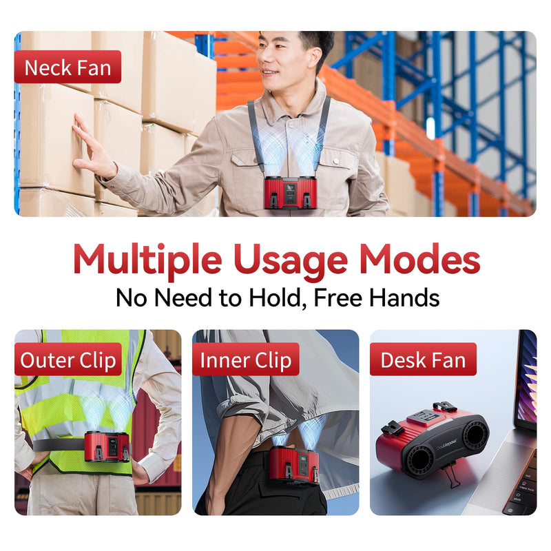Doublepow 12000mAh Portable Waist Fan, Personal Waist Fan, Dual Air Ducts Motors, USB Rechargeable Clip On Belt for Working, 10 Speeds & 23H Wearable Neck Cooling, for Outdoor, Work, Travel (Red) Red