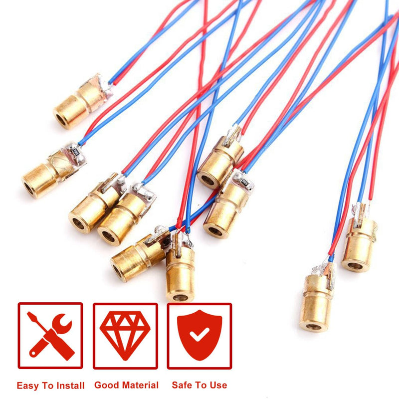 Laser Head Diode, Red Laser Modulem, Laser Dot Diodes, 10 Pieces Red Laser Diode 3 V, Connections Head Outer Diameter 3 V 650 nm 5 mW 6 mm, for Level Meter Floor Instrument