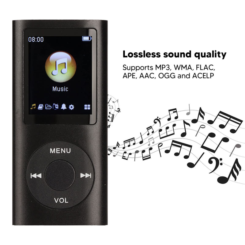 MP3 Player Stylish Multifunctional Lossless Sound Slim 1.8 Inch LCD Screen Portable MP3 Music Player (Black)