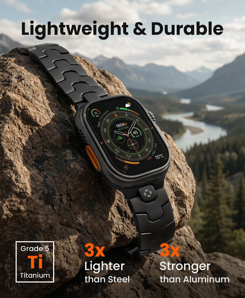 AGIS02 Titanium Band for Apple Watch Ultra 3/2/1 Band 49mm & Series 11/10 46mm, Grade 5 Titanium Ultra Watch Band for Men with DLC Coating, Durable and Lightweight iWatch Metal Strap AGIS02 | Black