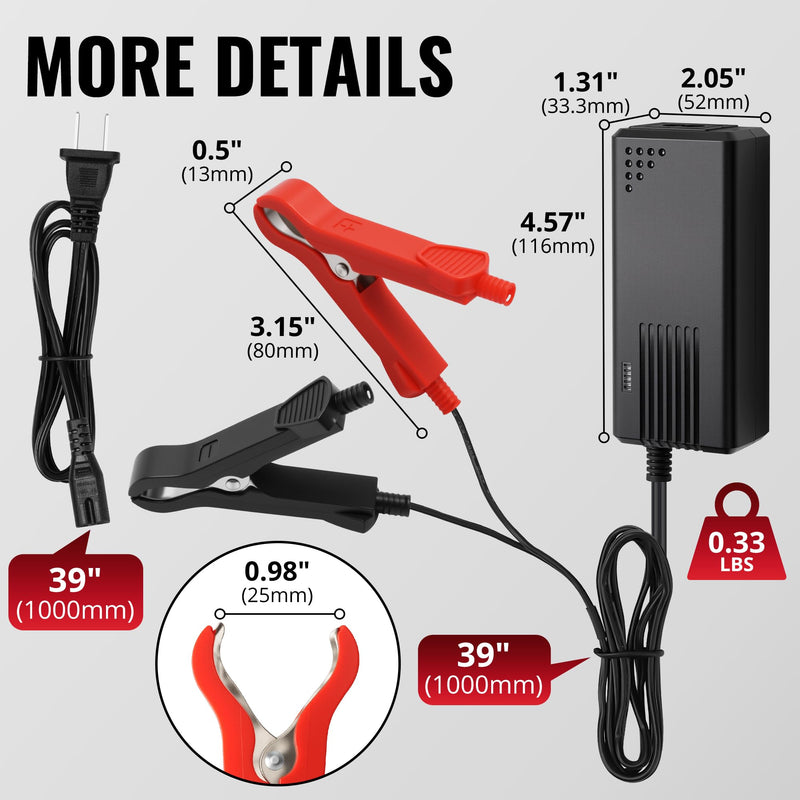 [AUSTRALIA] - 14.6V, 3A Battery Charger for 12V LiFePO4 Motocycle Battery, with Dual Alligator Clips Connector HC-Charger-3A 