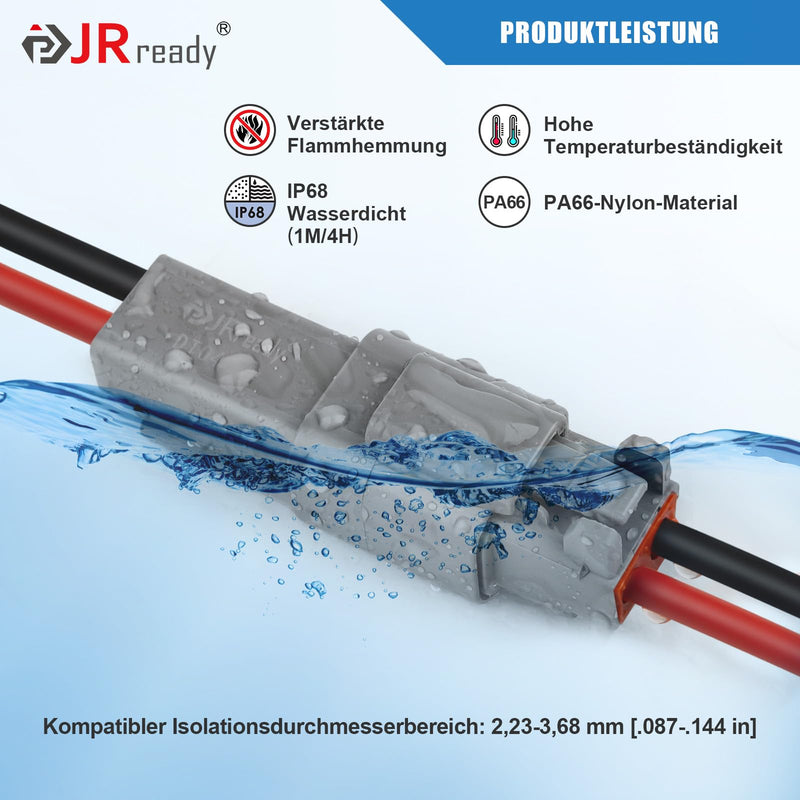 JRready German Plug 2-Pin Grey IP68 Waterproof DT Connector Set 6 Sets with German Terminal Kit Wire Gauge 16-20 AWG for Car, Motorcycle, Truck, Boat 2 Pins 6 Sätze-YK