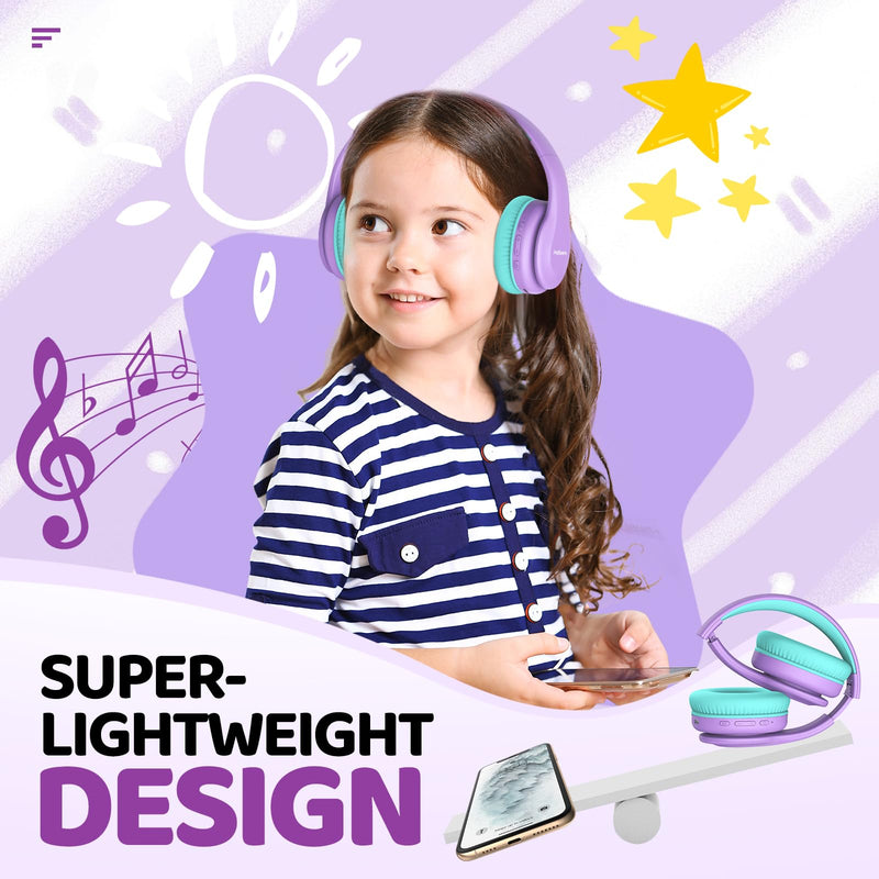 JoySpark Kids Bluetooth Headphones, Lightweight Kids Wireless Headphones for Kids, 85/94dB Volume Limited, 60 Hours Playtime, Bluetooth 5.3, Over-Ear Toddler Headphones with Built-in Mic-Purple Purple
