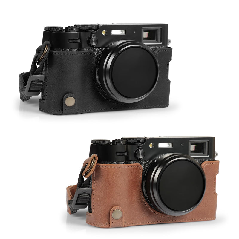 MegaGear Ever Ready Genuine Leather Half Camera Case Compatible with Fujifilm X100VI - Black