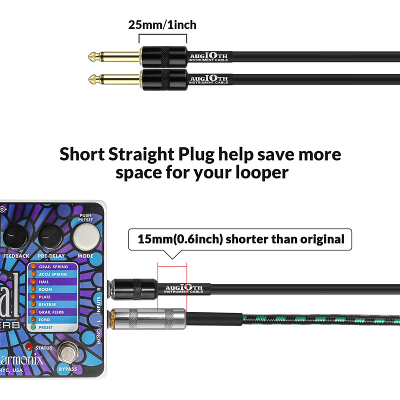 24 Inch Guitar Patch Cable Performance Guitar Effect Pedal Cables Angled to Angled Gold Plated Plugs 24in Angled-Angled Black