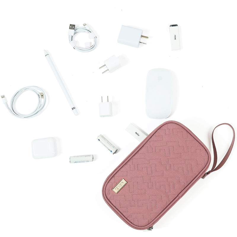NISHEL Travel Cord Organizer Case, Double Layers Tech Electronic Case, Travel Essentials for Charger, Cable, Phone, Flash drive, Rose-wood Pink Double layer