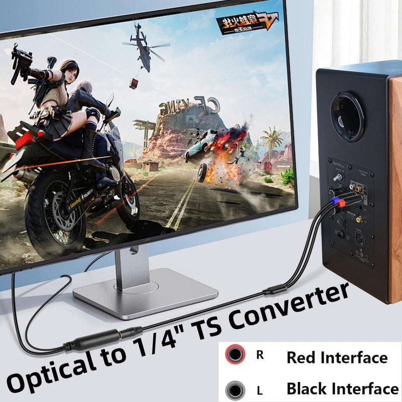 [AUSTRALIA] - 192KHz DAC Optical to Dual 1/4" TS Converter,Optical Audio Cable to Dual 6.35mm AUX Converter for HDTV DVD Set-top Boxes Out to Speaker Audio Mixer(Unidirectional O-ptical to 6.35mm) 3.3FT 