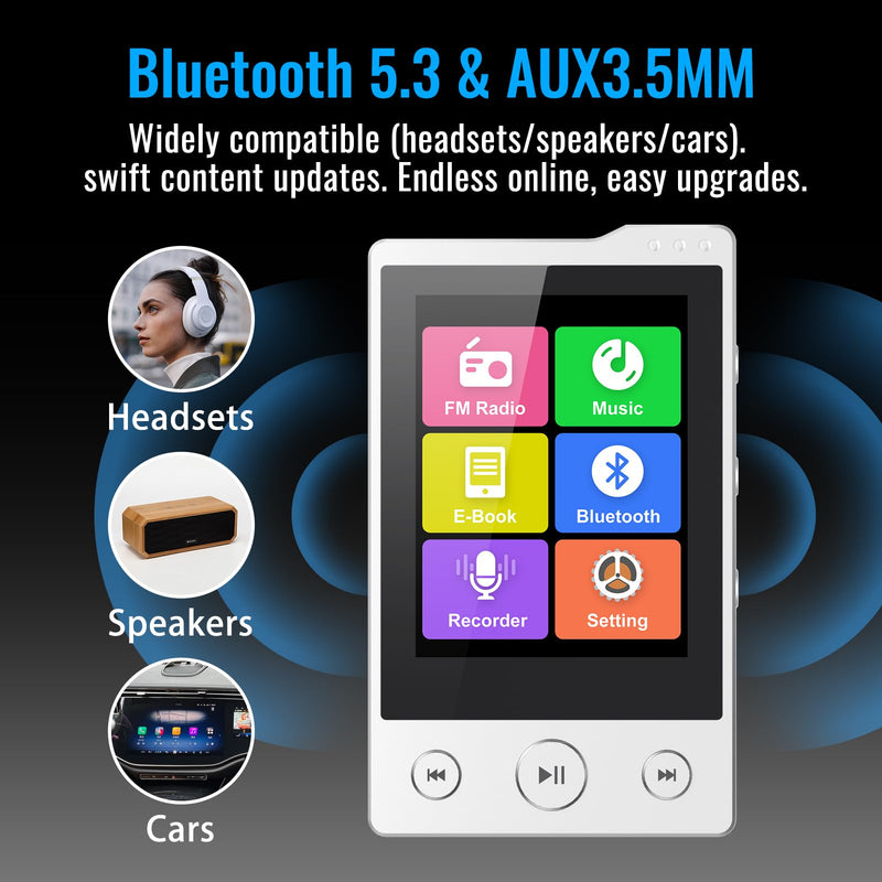 [AUSTRALIA] - 64GB MP3 Player with Sturdy Build & Durable,Aluminum Alloy,Phinistec Portable Mini Bluetooth Music Player with FM Radios,50 Hours Long Battery Life,2.4" Touchscreen,Up to 256GB 