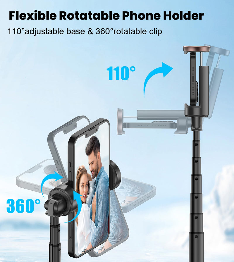 TONEOF Upgraded 60" Selfie Stick Tripod,All-in-1 Extendable Cell Phone Tripod Stand with Integrated Remote,360° Rotate Lightweight & Portable Tripod for 4-7 Inch iPhone Android/Video Recording/Travel