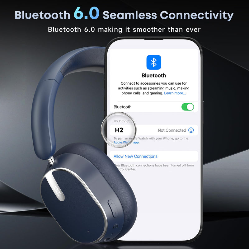 Hybrid Active Noise Cancelling Bluetooth Headphones Wireless Headphones | Over Ear, 120H Playtime, Hi-Res Audio, Deep Bass, Memory Foam Ear Cups for Home Office Travel Black，blue Blue