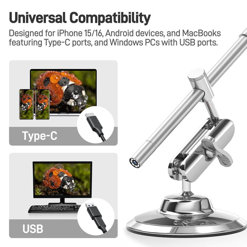 [AUSTRALIA] - Teslong USB-C Digital Microscope, 10X to 200X Magnification Portable Camera with 8 LED Lights, Handheld Rotating Metal Stand for Coin, Electronic, Compatible with iPhone 15+ and Android Devices 