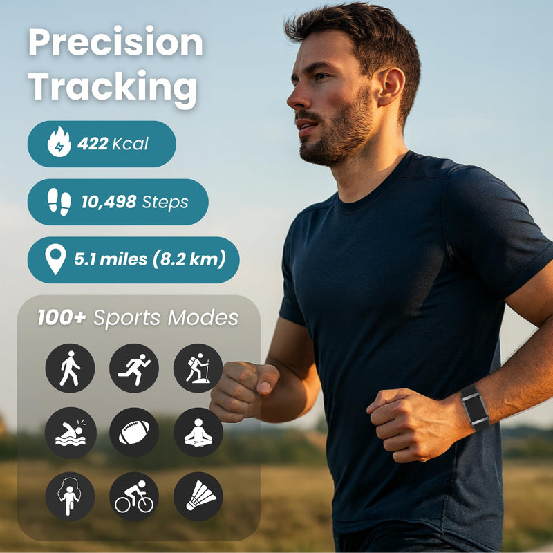 Herz P1 Smart Band Bracelet - Health Wristband Fitness Tracker for Heart Rate, Sleep, Stress, Track Steps, Activity & Body Temperature, 30 Days Battery, Subscription Free App, 1ATM Water Resistant