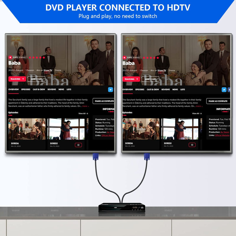 PASOW VGA Splitter Cable Dual Monitor Y Adapter Video Cord 1 Male to 2 Male Screen Duplication Support 1080P Full HD for projectors, HDTVs, Monitors (5ft) 5ft