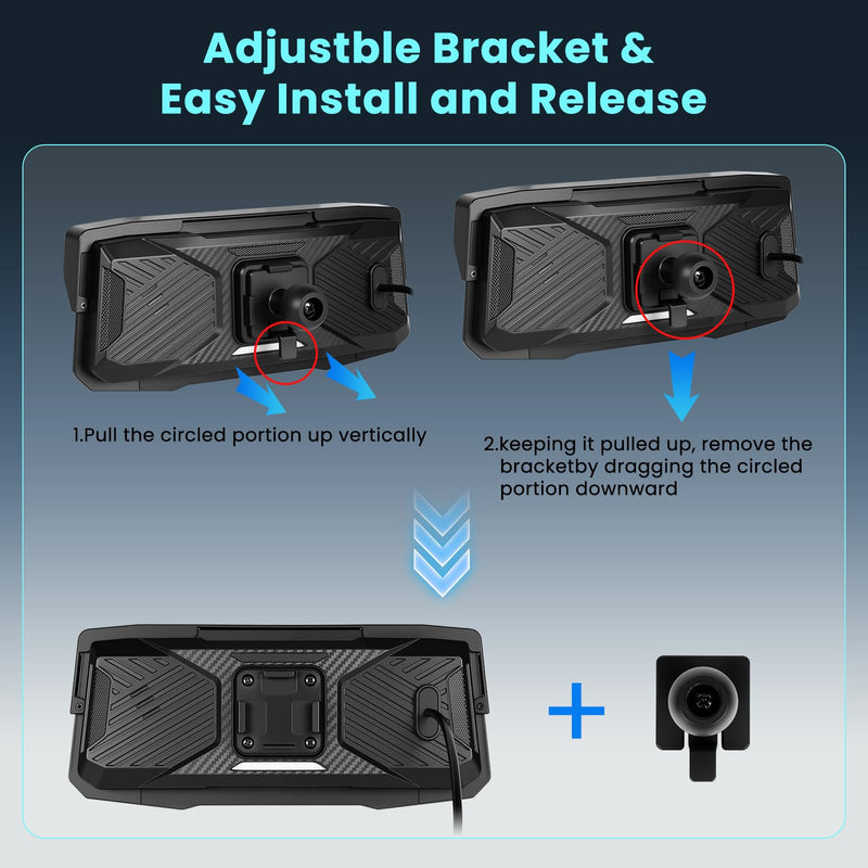 6.86 inch Motorcycle Carplay Screen GPS Navigation System with Wireless Carplay and Android Auto, Portable Car Play for Moto Waterproof HD Touch Screen with Bluetooth Mirror Link TF Card